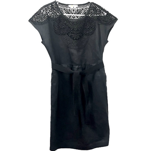 Boden Fleur Embroidered Crochet Linen Dress Black Belted US 2R Wedding Guest - Picture 2 of 8